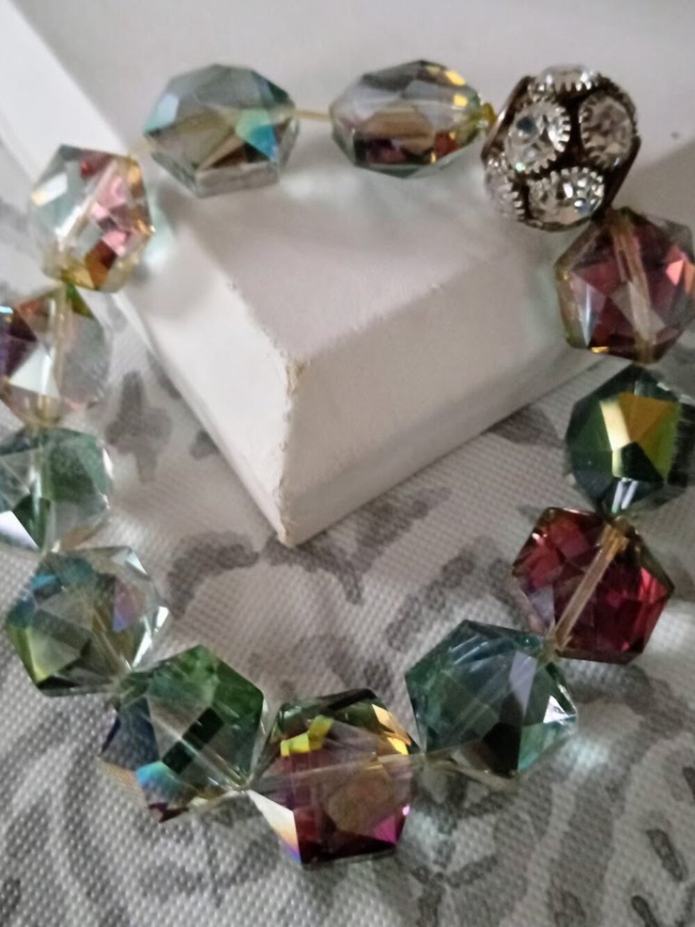 VTG Aurora Borealis DELROY Facet Iridescent Different Shaped Glass Beads/Stretch